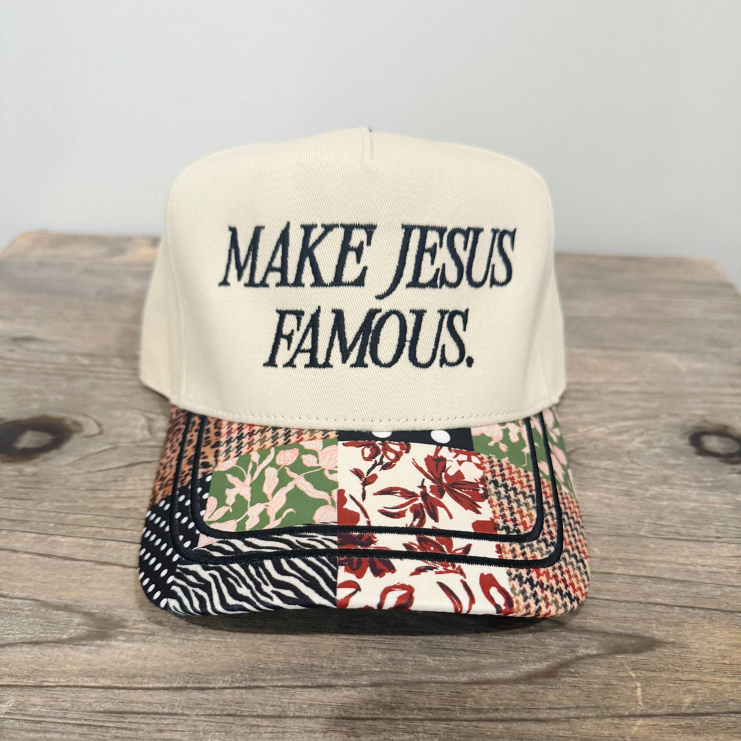 Make Jesus Famous Patchwork Hat-Accessories-Poppy & Pine-Shop with Bloom West Boutique, Women's Fashion Boutique, Located in Houma, Louisiana