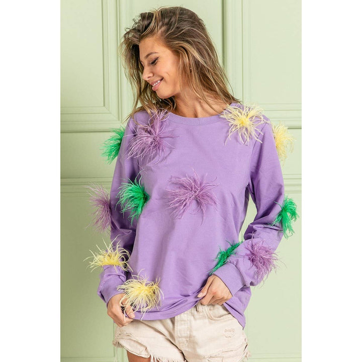 MARDI GRAS FAUX FEATHER TRIM TOP-BiBi-Shop with Bloom West Boutique, Women&