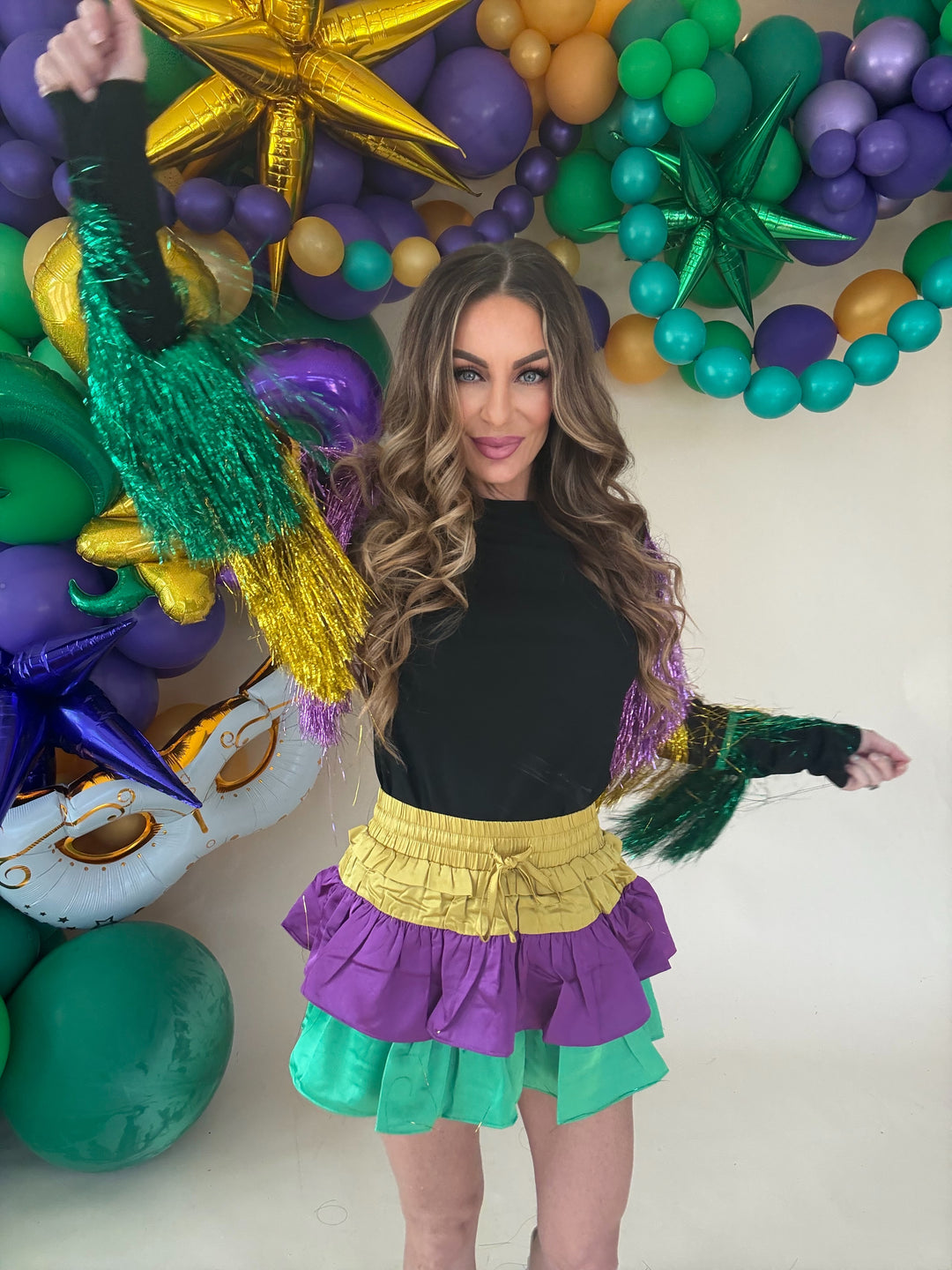 Tiered Tinsel Fringe Mardi Gras Top-Long Sleeves-Bibi-Shop with Bloom West Boutique, Women's Fashion Boutique, Located in Houma, Louisiana