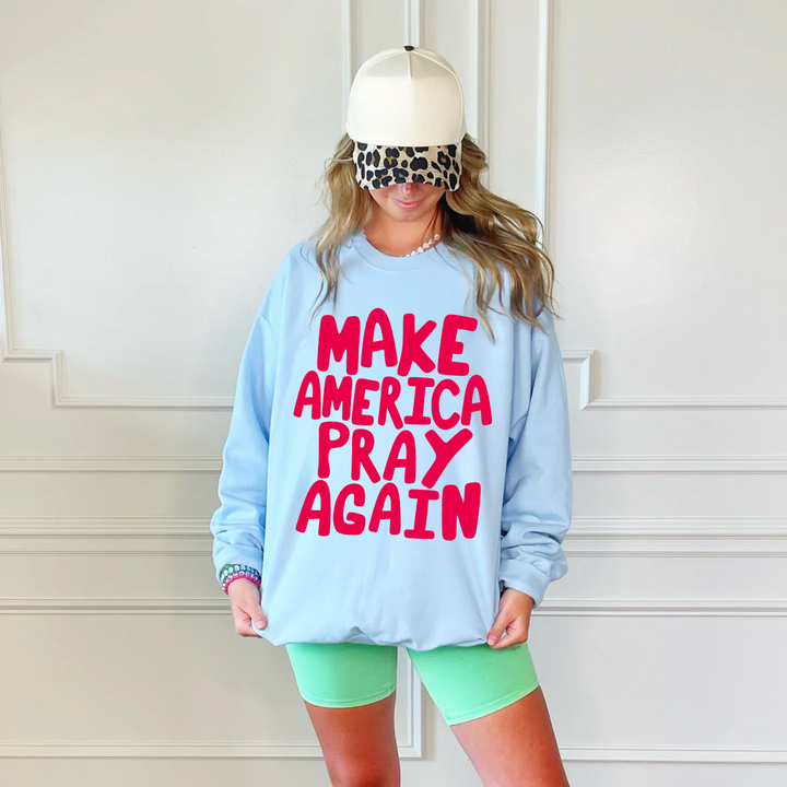 Make America Pray Puff Sweatshirt-Tops-Poppy & Pine-Shop with Bloom West Boutique, Women's Fashion Boutique, Located in Houma, Louisiana