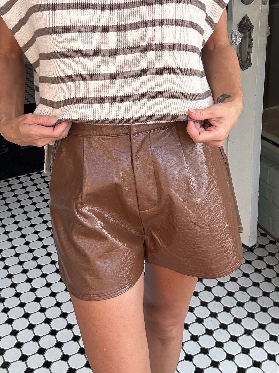 Rowan Faux Leather Shorts-Shorts-Entro-Shop with Bloom West Boutique, Women's Fashion Boutique, Located in Houma, Louisiana