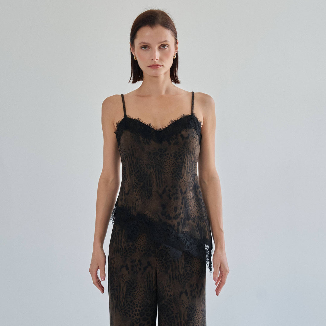 AT3478 Brushed leopard lace trim cami top-Able-Shop with Bloom West Boutique, Women&