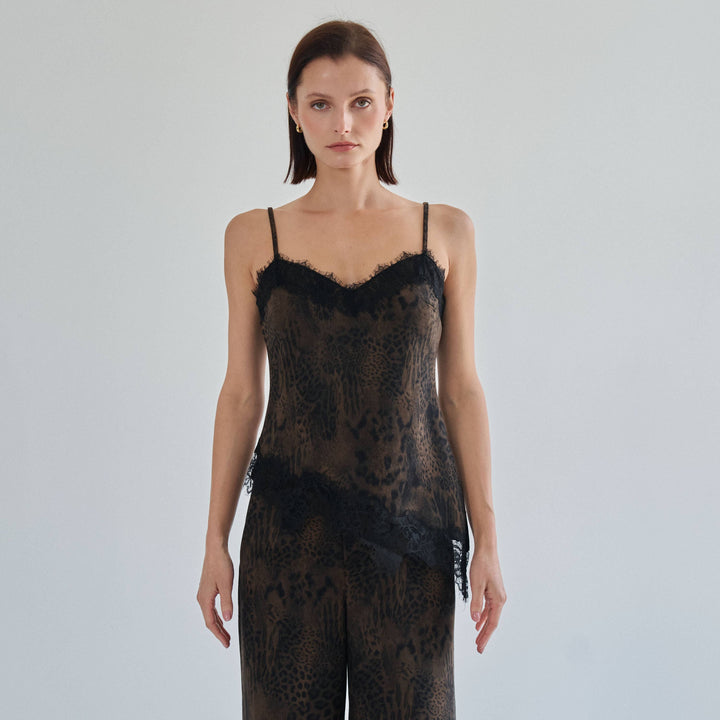 AT3478 Brushed leopard lace trim cami top-Able-Shop with Bloom West Boutique, Women&