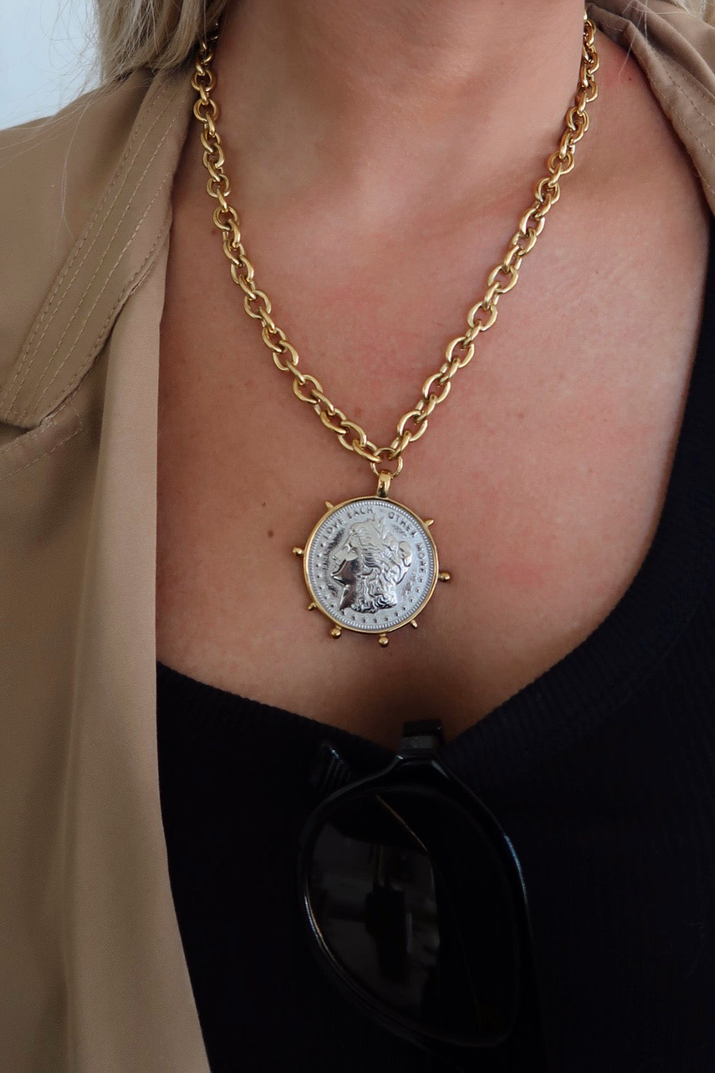 TWO TONED COIN NECKLACE-Chansuttpearls-Shop with Bloom West Boutique, Women&