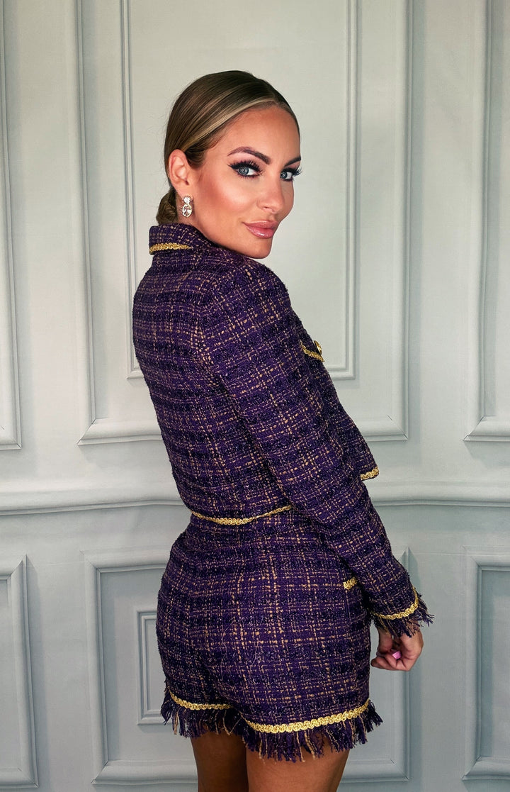 Crowned in Purple Tweed Jacket PRE-ORDER-Jackets-Love, Leslie-Shop with Bloom West Boutique, Women&
