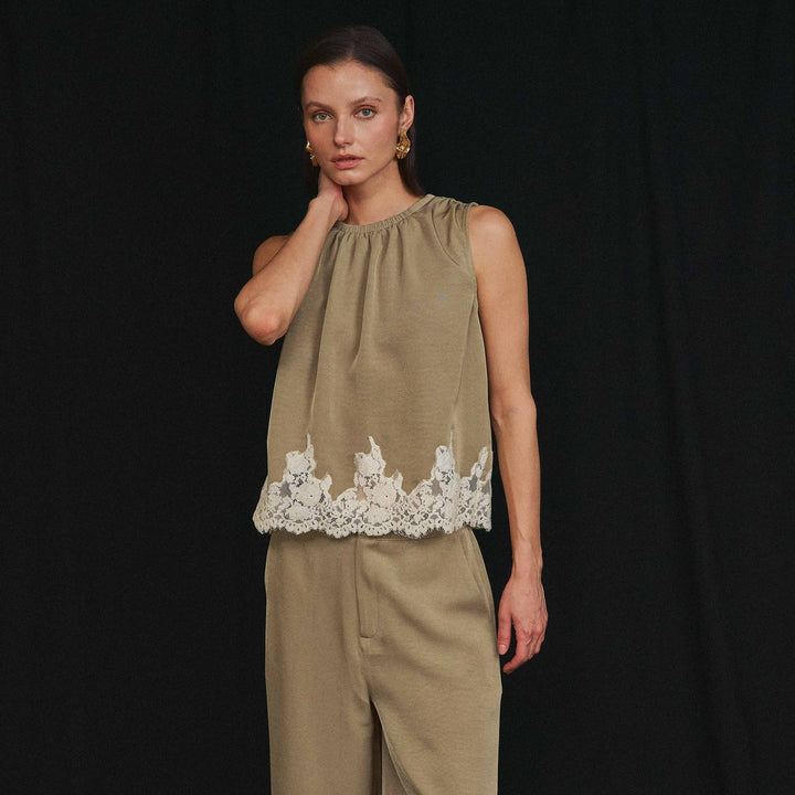 AS3513 Lace trimmed top &amp; pants set-Able-Shop with Bloom West Boutique, Women&