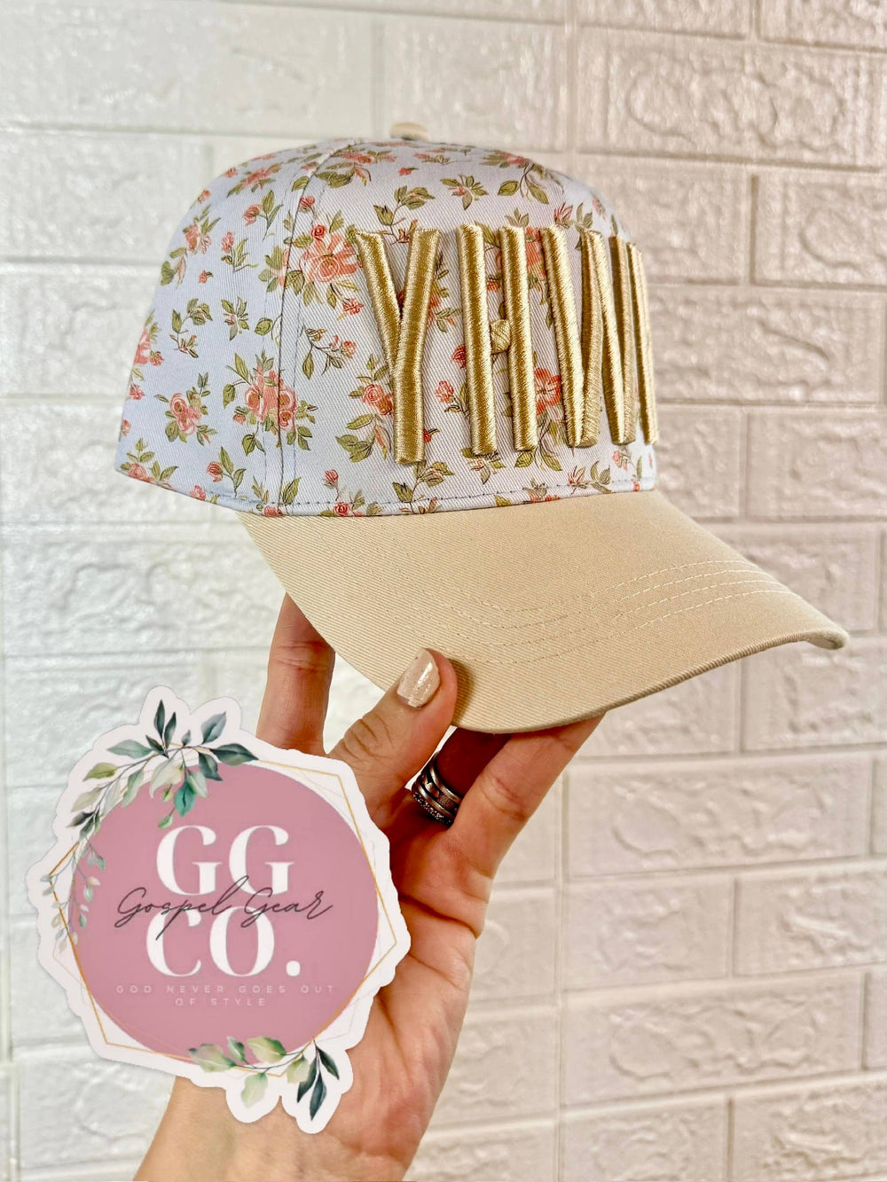 Floral YHWH Puff Embroidered Hat-Gospel Gear Co-Shop with Bloom West Boutique, Women's Fashion Boutique, Located in Houma, Louisiana