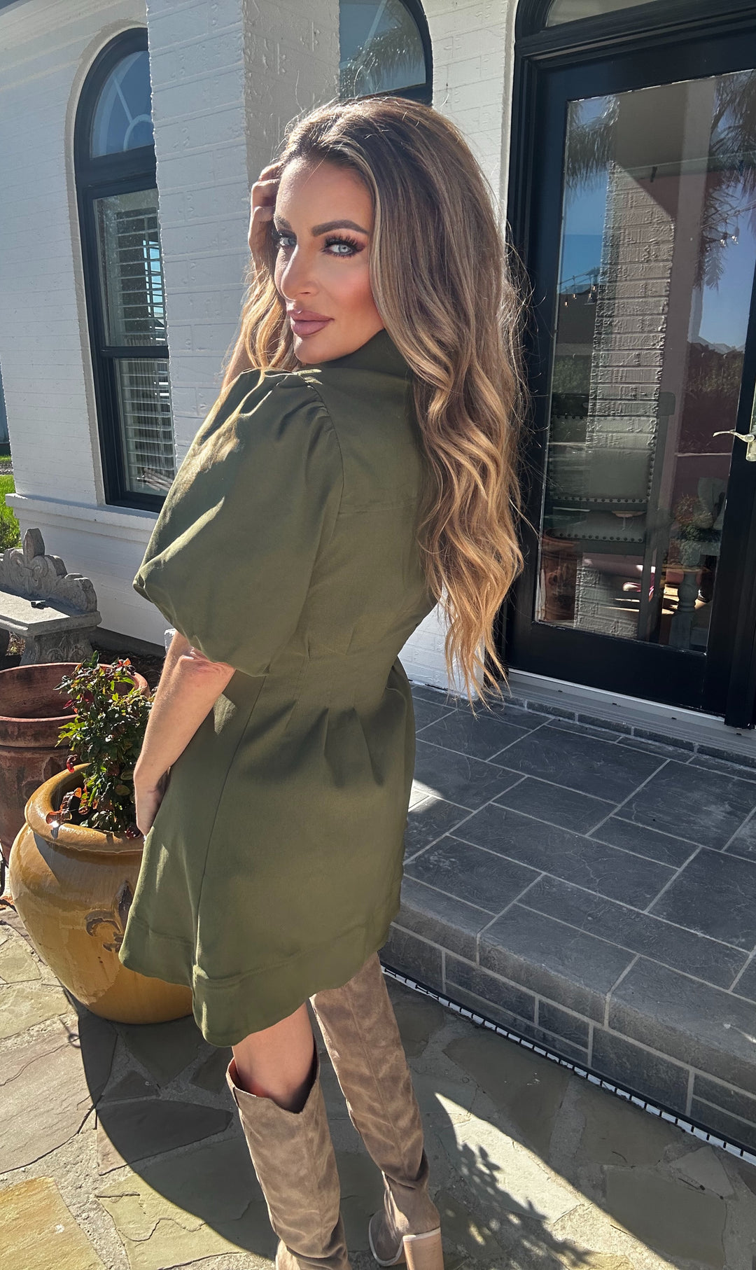 Kris Balloon Sleeve Shirt Dress-Dresses-Glam-Shop with Bloom West Boutique, Women's Fashion Boutique, Located in Houma, Louisiana