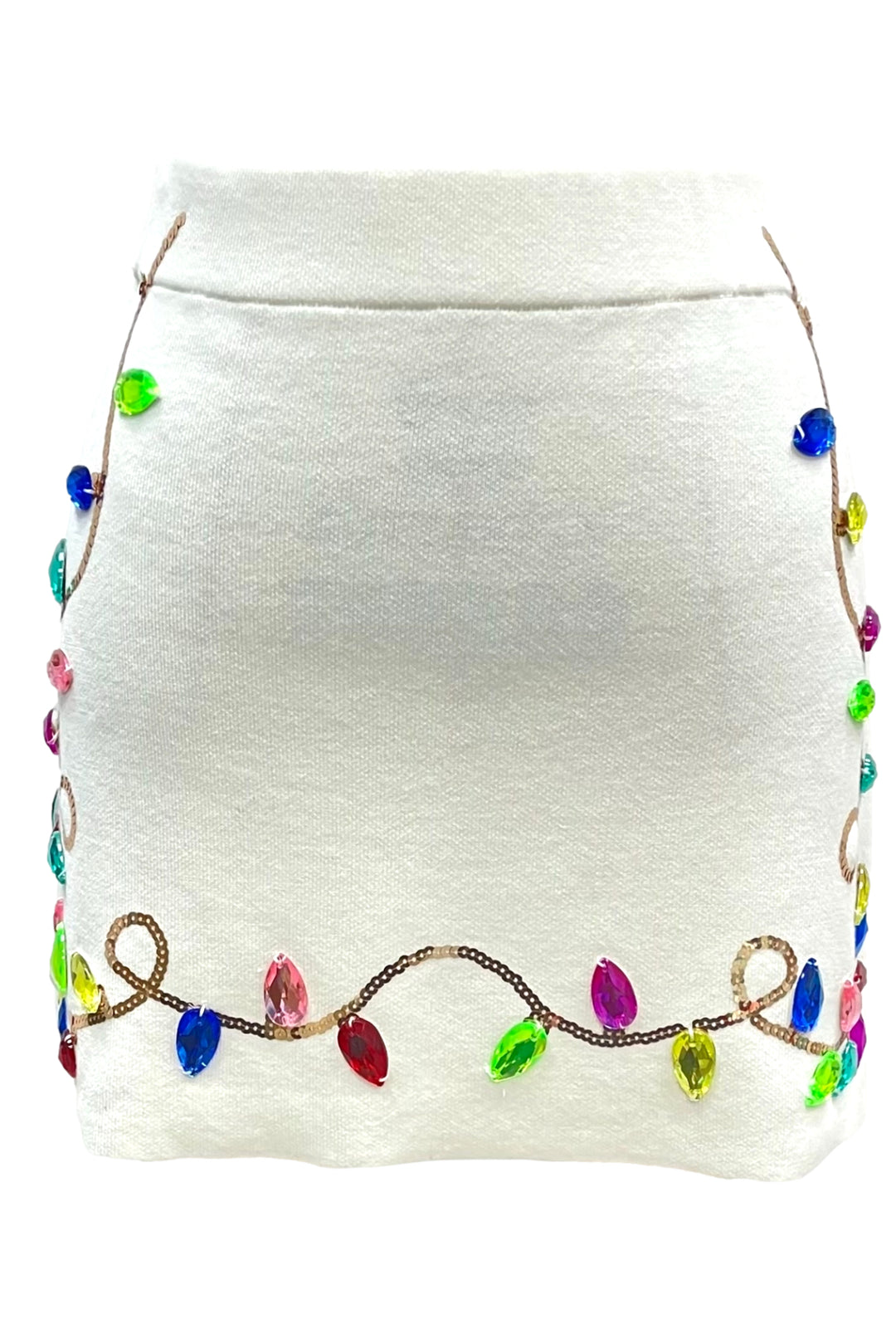 Queen of Sparkles White Multi Jeweled Christmas Lights Skirt-Skirts-Queen Of Sparkles-Shop with Bloom West Boutique, Women's Fashion Boutique, Located in Houma, Louisiana