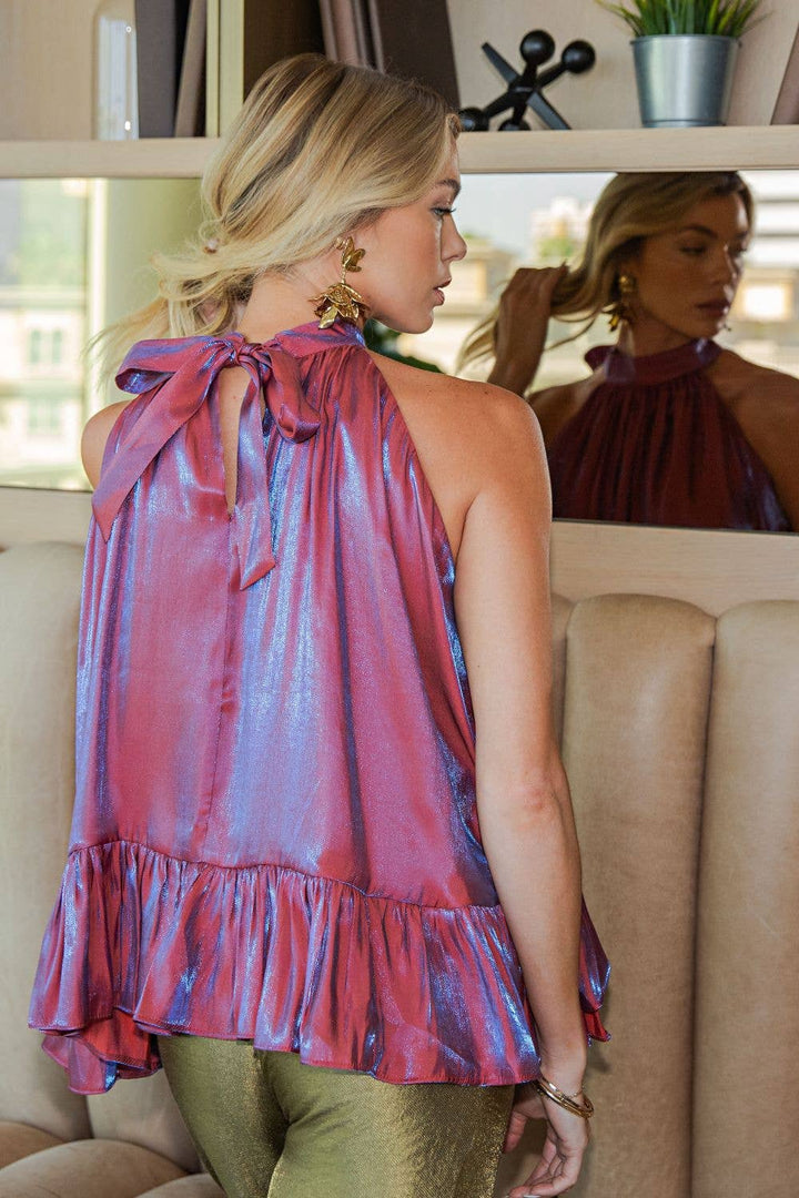 Ruffle Halter Top With Back Neck Tie-Glam-Shop with Bloom West Boutique, Women&
