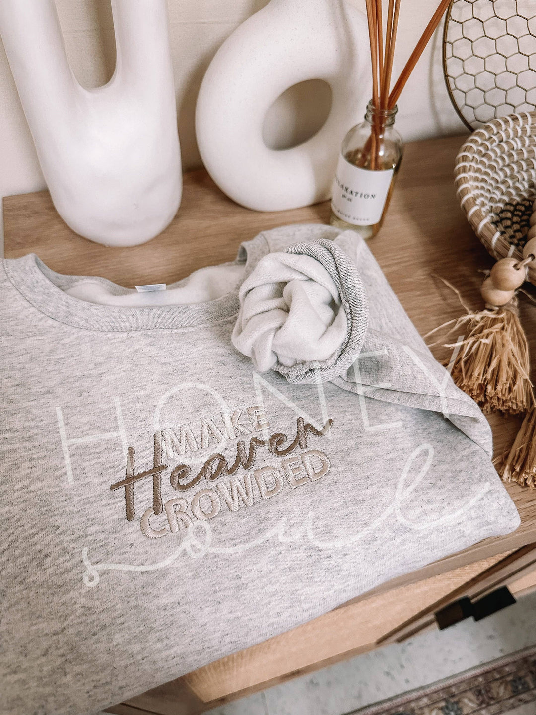 Make Heaven Crowded Embroidered Sweatshirt-Graphic Sweaters-Honey Soul LLC-Shop with Bloom West Boutique, Women's Fashion Boutique, Located in Houma, Louisiana