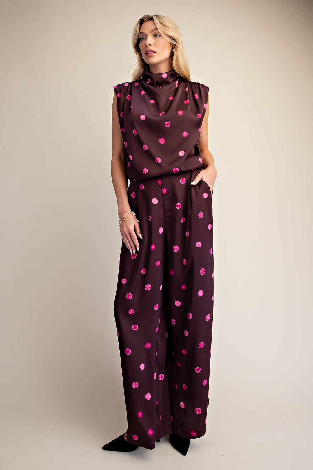 Tailored Wide Polka Dot High Waist Pants-Glam-Shop with Bloom West Boutique, Women&