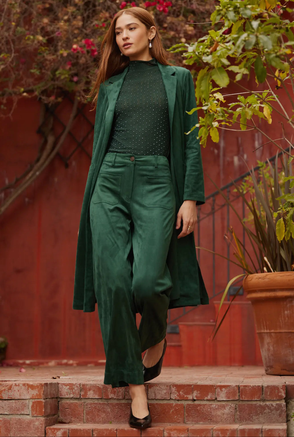 Sofía Suede Duster Hunter Green-Jackets-skies are blue-Shop with Bloom West Boutique, Women's Fashion Boutique, Located in Houma, Louisiana