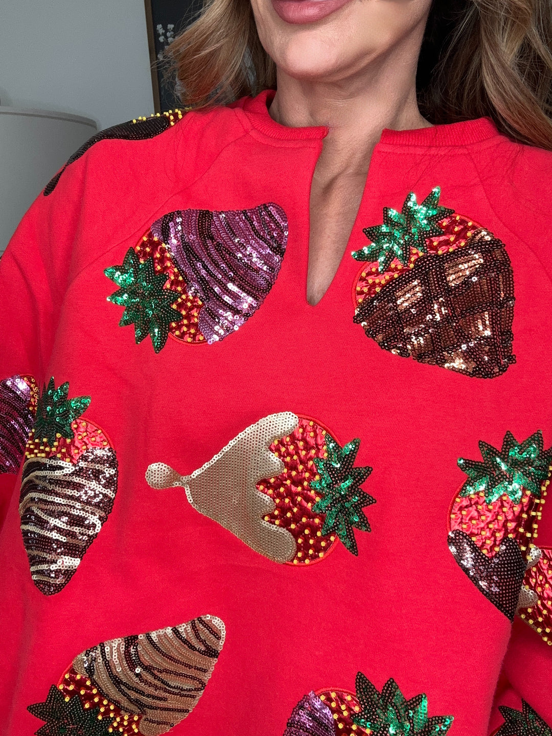 Queen Of Sparkles Chocolate Covered Strawberries Sweater-QOS Tops-Queen Of Sparkles-Shop with Bloom West Boutique, Women's Fashion Boutique, Located in Houma, Louisiana