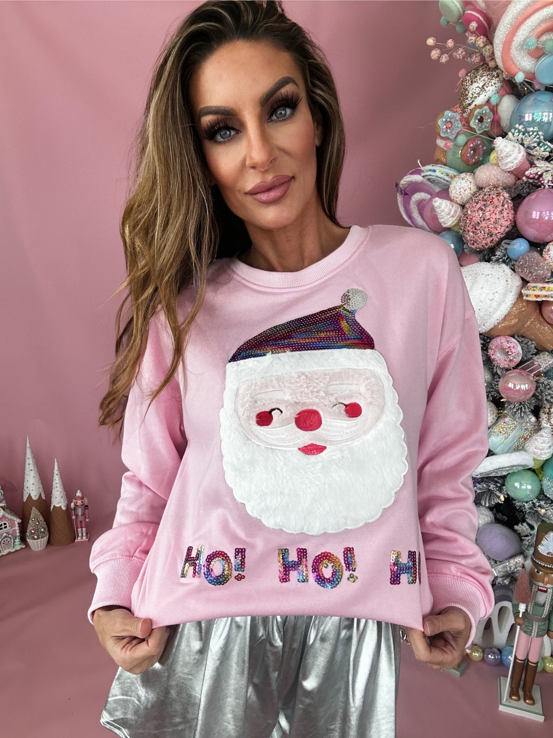 Ho Ho Ho Santa Christmas Sweater-Sweaters-#N/A-Shop with Bloom West Boutique, Women's Fashion Boutique, Located in Houma, Louisiana