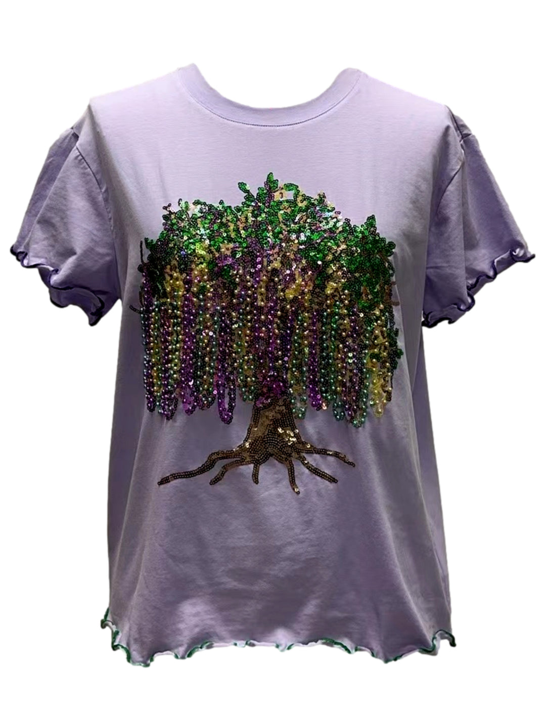 Queen Of Sparkles Lavender Frill Edge Beads In Tree Tee-QOS Tops-Queen Of Sparkles-Shop with Bloom West Boutique, Women's Fashion Boutique, Located in Houma, Louisiana