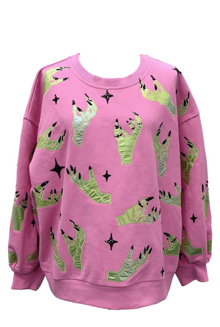 Queen of Sparkles Pink and Green Witch Hand-Sweaters-Queen Of Sparkles-Shop with Bloom West Boutique, Women's Fashion Boutique, Located in Houma, Louisiana