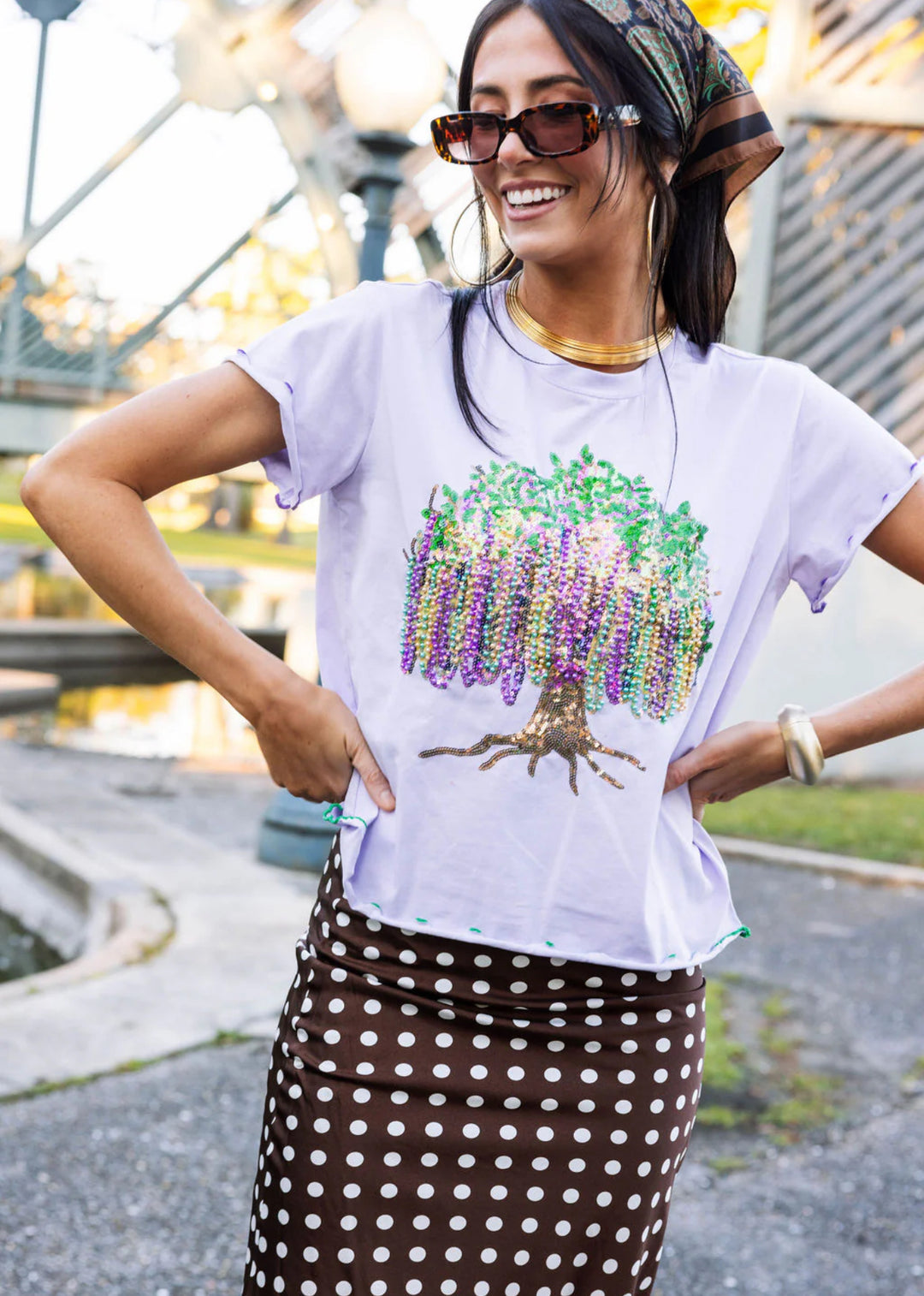 Queen Of Sparkles Lavender Frill Edge Beads In Tree Tee-QOS Tops-Queen Of Sparkles-Shop with Bloom West Boutique, Women's Fashion Boutique, Located in Houma, Louisiana