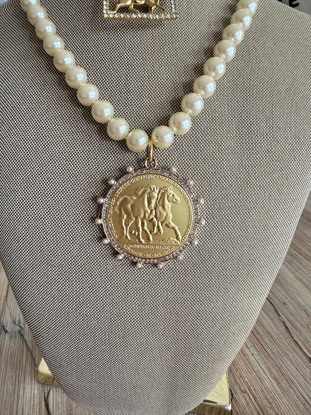 Vintage Pearls With Gold Horse Coin Pendant-Accessories-Erin Knight Designs-Shop with Bloom West Boutique, Women's Fashion Boutique, Located in Houma, Louisiana