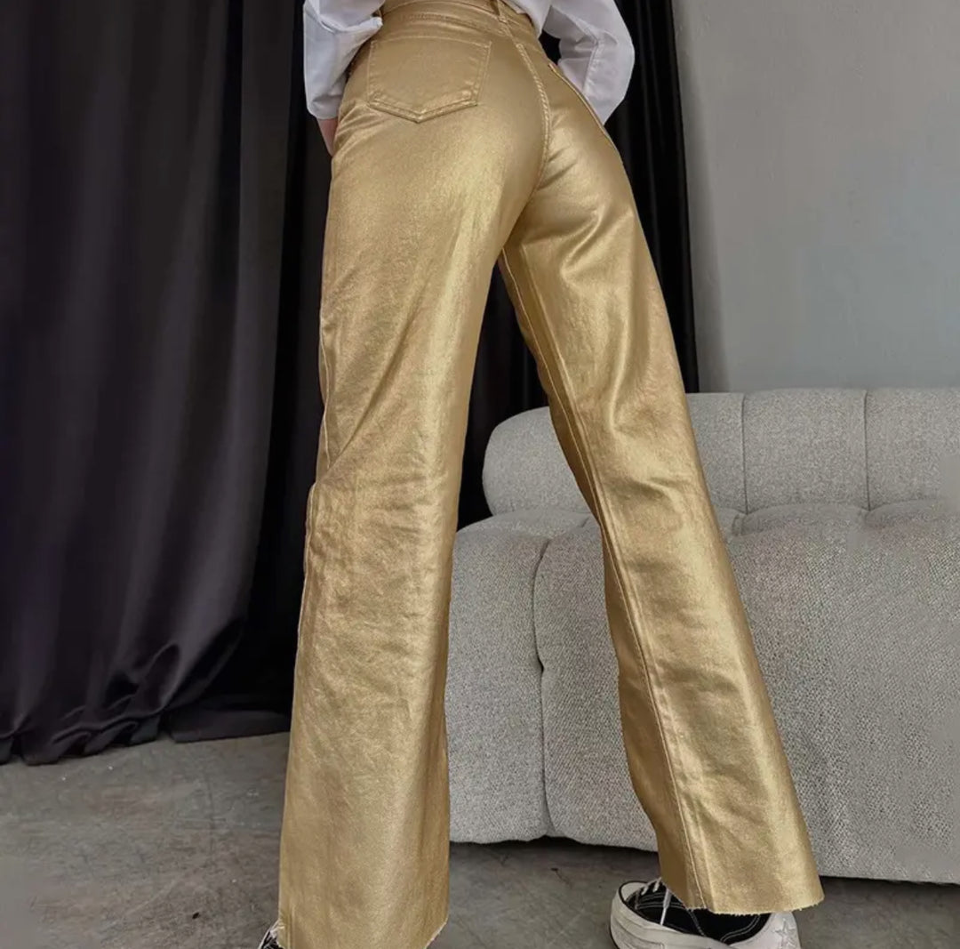 Jessalyn Metallic High Rise Straight Pant-Pants-Faire-Shop with Bloom West Boutique, Women's Fashion Boutique, Located in Houma, Louisiana