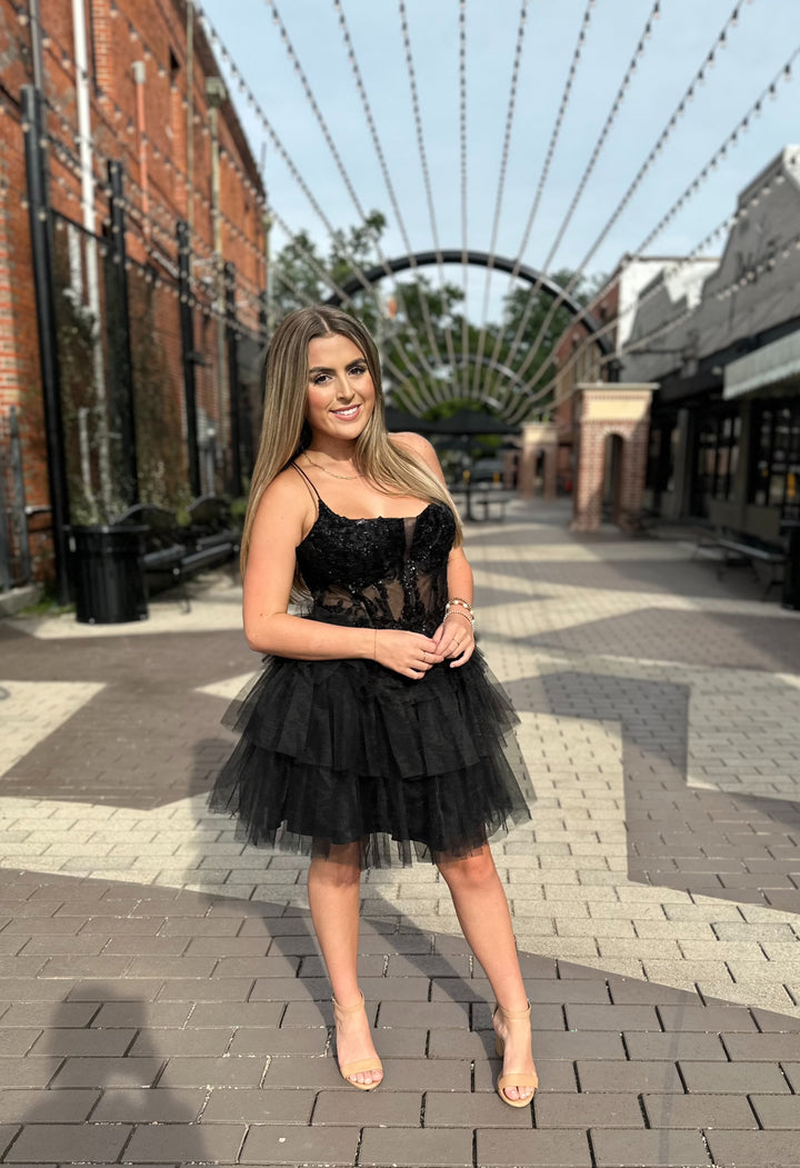 Blair Sheer Beaded Embellished Corset With Ruffle Tulle-Semi Formal Dresses-juliet-Shop with Bloom West Boutique, Women's Fashion Boutique, Located in Houma, Louisiana