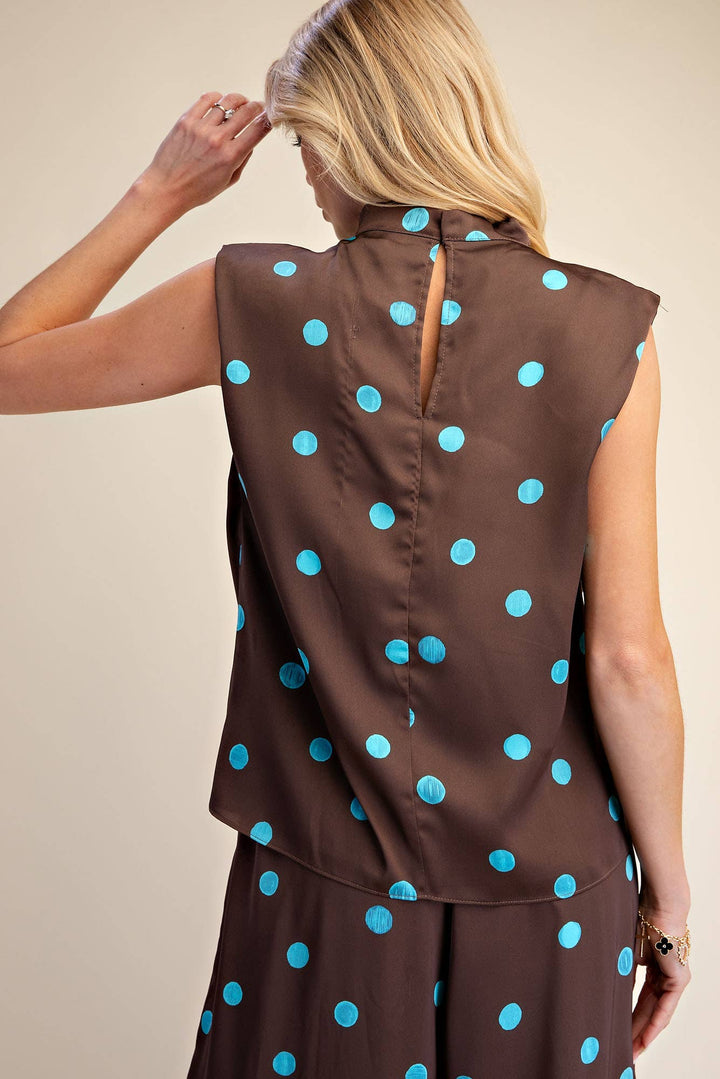 Cowl Mock Neck Pleats Shoulder Sleeveless Top Polka Dot-Glam-Shop with Bloom West Boutique, Women&