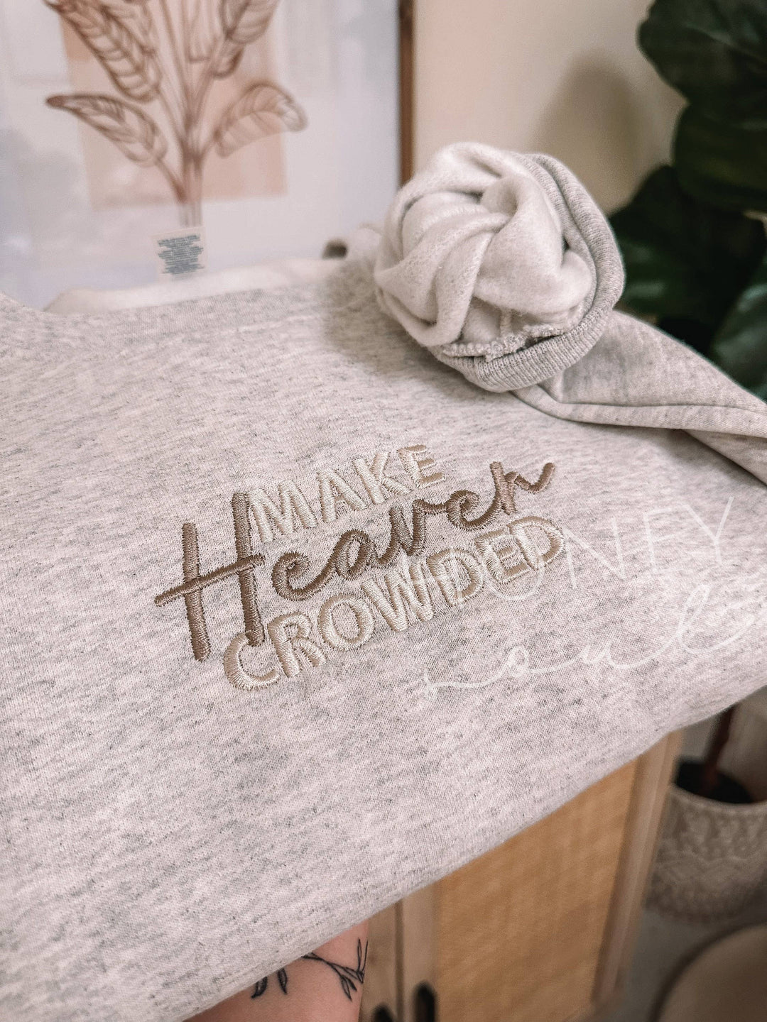 Make Heaven Crowded Embroidered Sweatshirt-Graphic Sweaters-Honey Soul LLC-Shop with Bloom West Boutique, Women's Fashion Boutique, Located in Houma, Louisiana