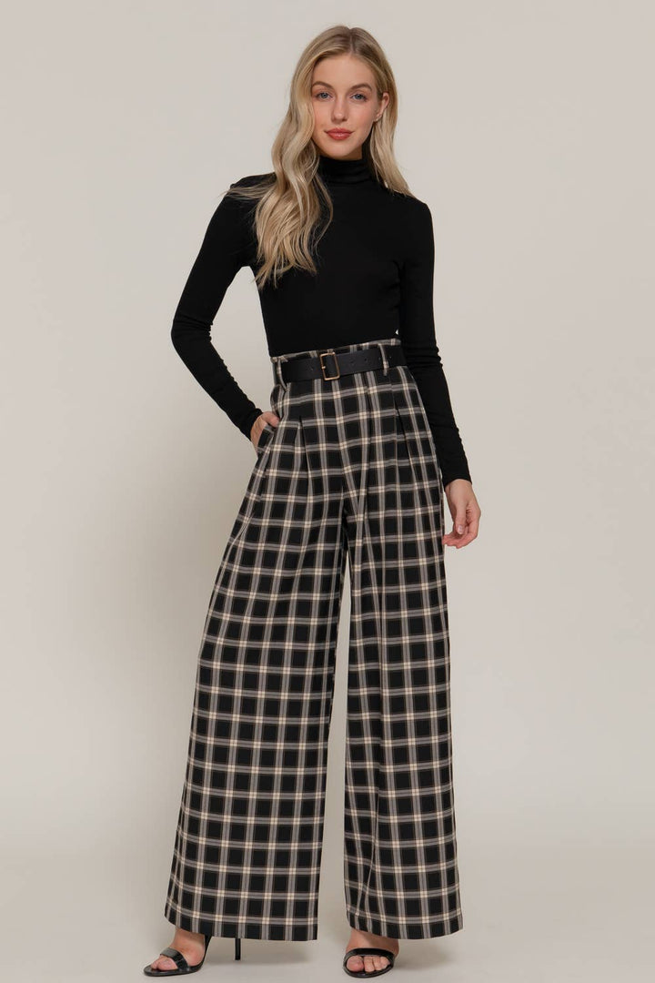 Beth Plaid Woven Wide Long Pants-Active Basic | Active USA-Shop with Bloom West Boutique, Women's Fashion Boutique, Located in Houma, Louisiana