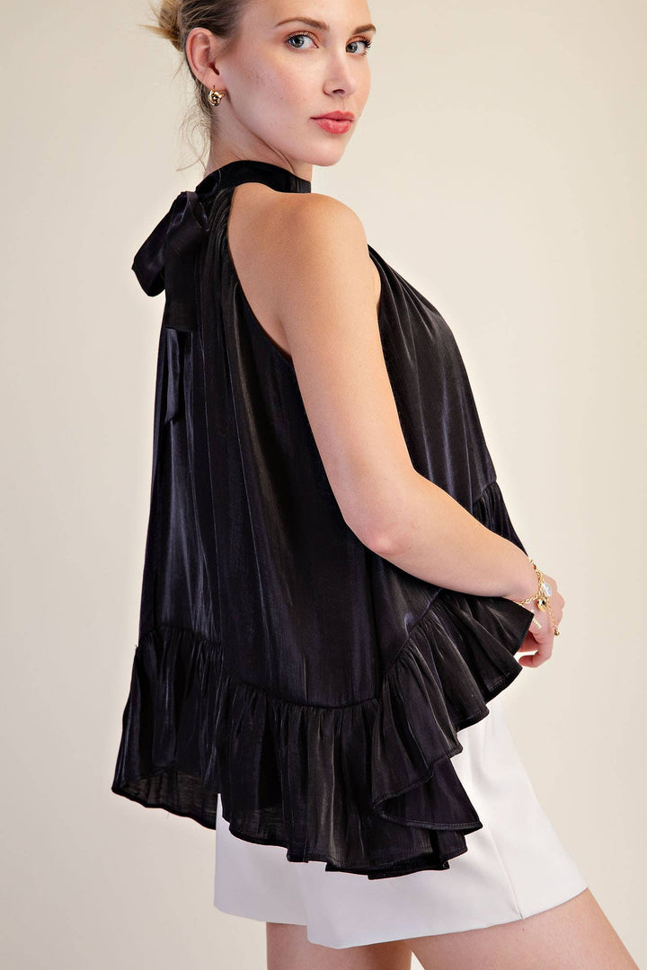 Ruffle Halter Top With Back Neck Tie-Glam-Shop with Bloom West Boutique, Women&