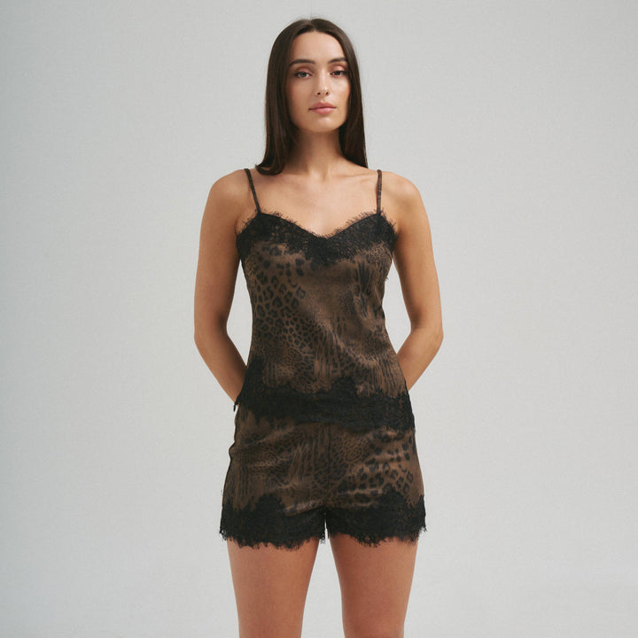AT3478 Brushed leopard lace trim cami top-Able-Shop with Bloom West Boutique, Women&