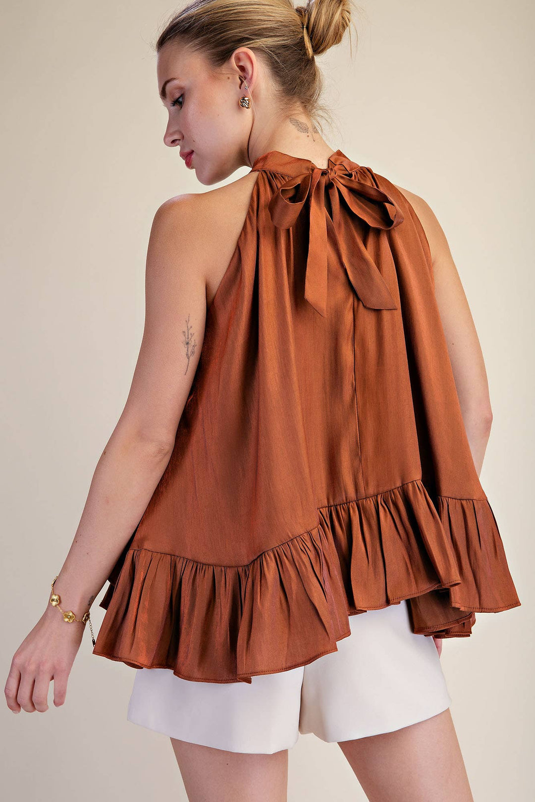 Ruffle Halter Top With Back Neck Tie-Glam-Shop with Bloom West Boutique, Women&
