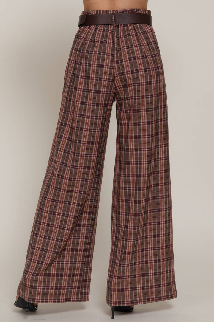 Beth Plaid Woven Wide Long Pants-Active Basic | Active USA-Shop with Bloom West Boutique, Women's Fashion Boutique, Located in Houma, Louisiana