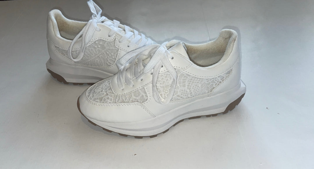 Watson White Lace Crochet Tennis Shoes-Sneakers-Jellypop-Shop with Bloom West Boutique, Women's Fashion Boutique, Located in Houma, Louisiana