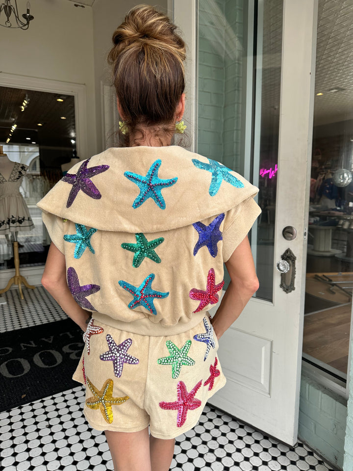 Queen Of Sparkles Starfish Zip Collar Top-Short Sleeves-Queen Of Sparkles-Shop with Bloom West Boutique, Women's Fashion Boutique, Located in Houma, Louisiana