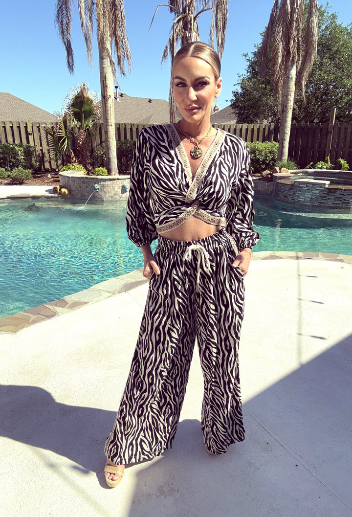 Vintage Havana Animal Print Twist Top and Matching Pants-Two Piece Set-Vintage Havana-Shop with Bloom West Boutique, Women's Fashion Boutique, Located in Houma, Louisiana