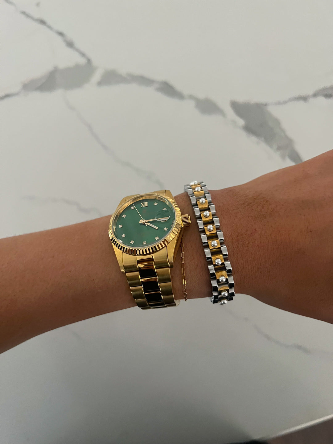 PEARL TWO TONED WATCH BAND BRACELET-Bracelet-Chansuttpearls-Shop with Bloom West Boutique, Women&