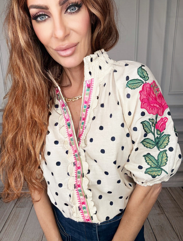 THML Pearl Society Dot Top-Tops-THML-Shop with Bloom West Boutique, Women's Fashion Boutique, Located in Houma, Louisiana