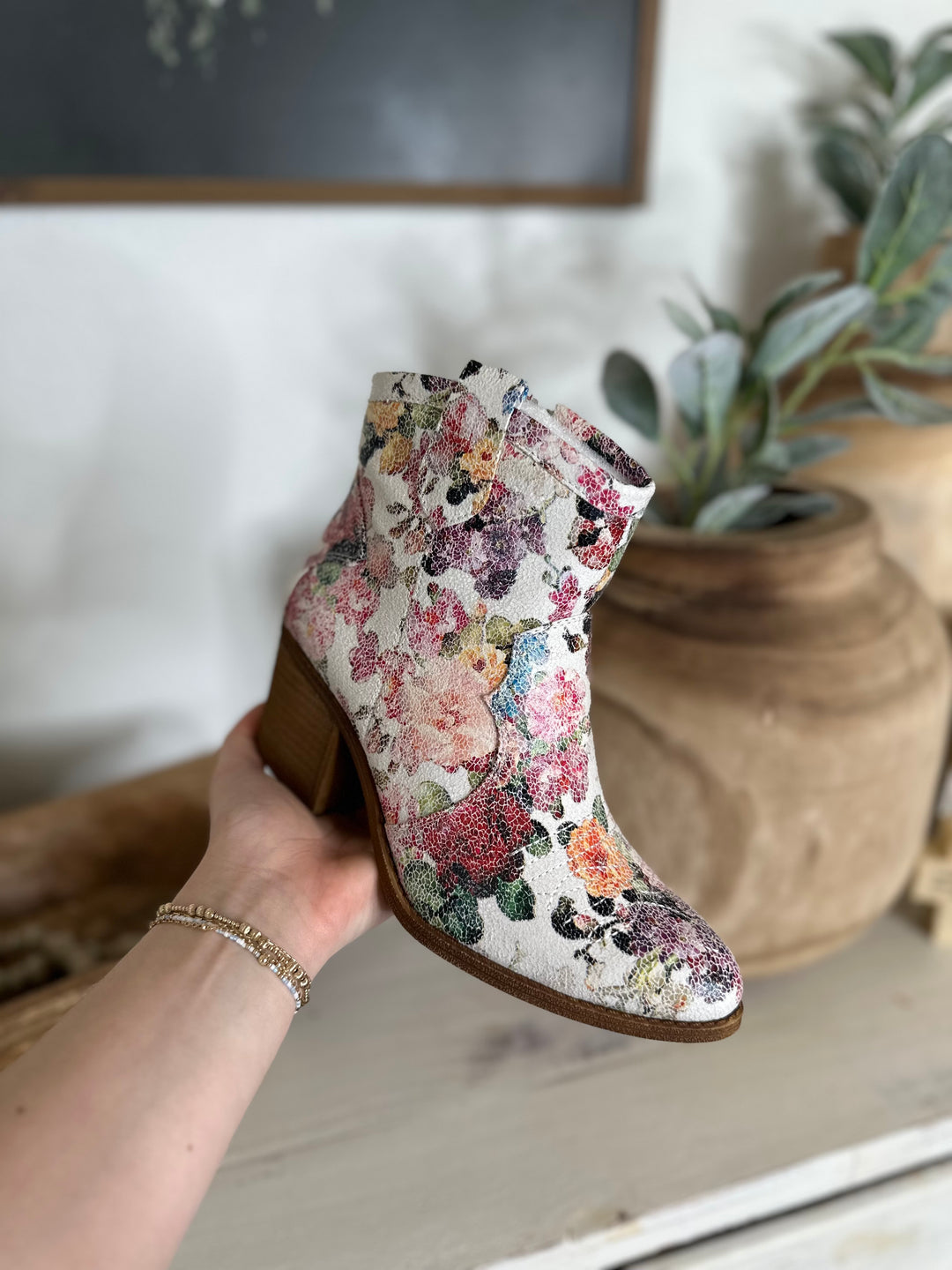 Brie White Floral Ankle Boots-Boots-#N/A-Shop with Bloom West Boutique, Women's Fashion Boutique, Located in Houma, Louisiana