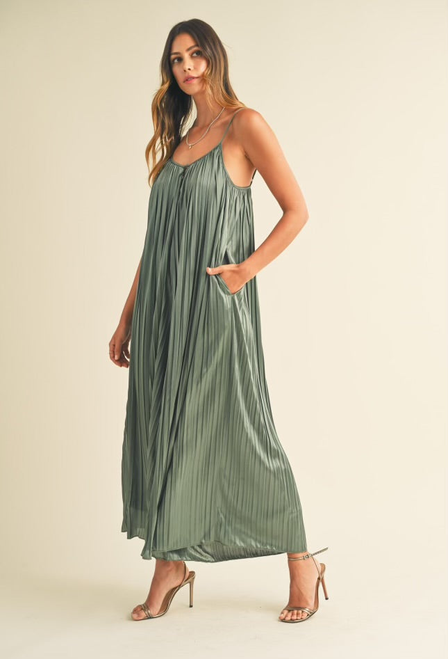Alani Sleeveless Pleated Wide Leg Jumpsuit-Jumpsuits-mable-Shop with Bloom West Boutique, Women's Fashion Boutique, Located in Houma, Louisiana