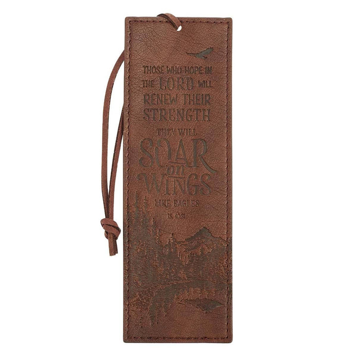 Bookmark Faux Leather Brown Soar On Wings Isa. 40:31-Bible Accessories-Christian Art Gifts-Shop with Bloom West Boutique, Women's Fashion Boutique, Located in Houma, Louisiana