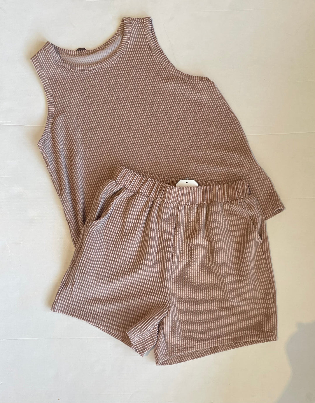 Georgina Ribbed Taupe Tank And Short Set-Outfits-Pretty Bash-Shop with Bloom West Boutique, Women's Fashion Boutique, Located in Houma, Louisiana