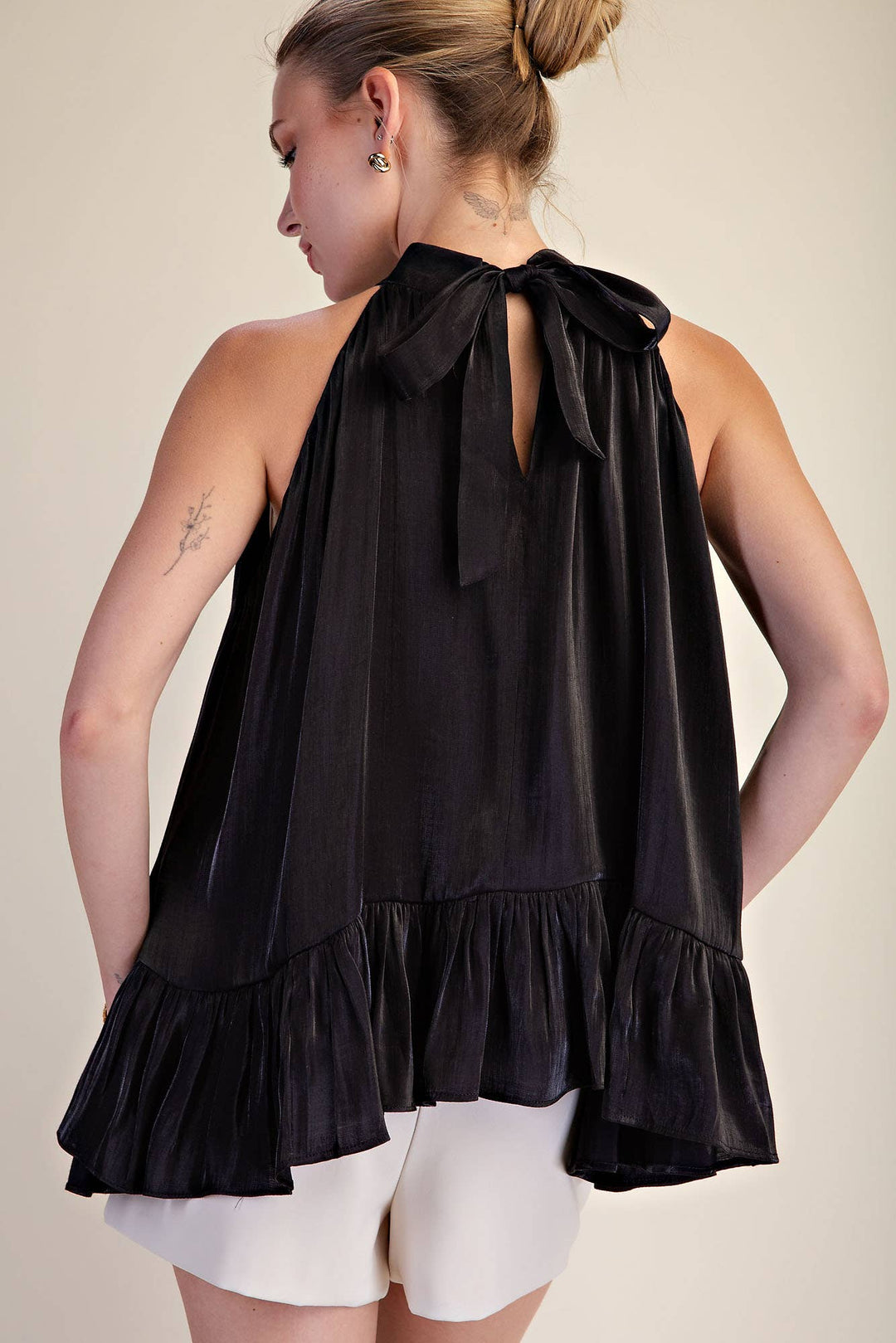 Ruffle Halter Top With Back Neck Tie-Glam-Shop with Bloom West Boutique, Women&