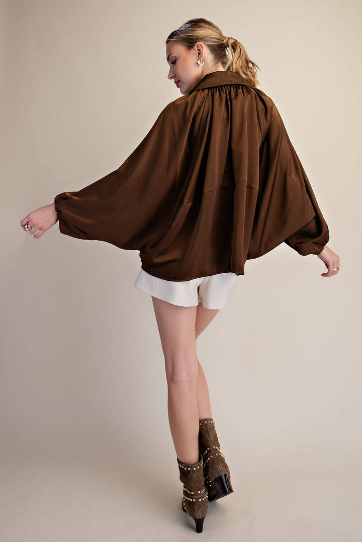 Balloon Pleated Detail Bomber Jacket-Glam-Shop with Bloom West Boutique, Women&