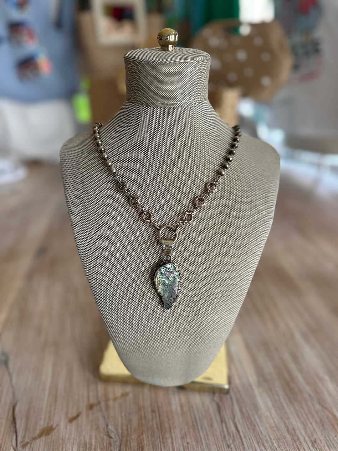 Vintage Sterling Chain With Carved Abalone Wing Pendant-Accessories-Erin Knight Designs-Shop with Bloom West Boutique, Women's Fashion Boutique, Located in Houma, Louisiana