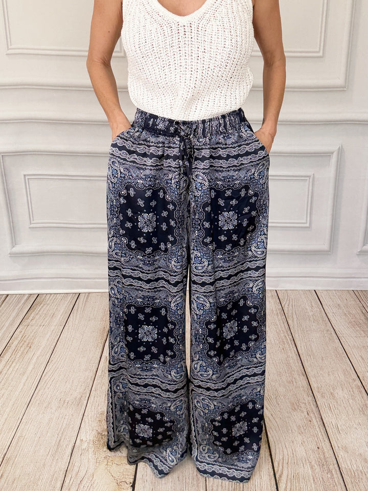 Bandana Baddie Pants-Pants-skies are blue-Shop with Bloom West Boutique, Women's Fashion Boutique, Located in Houma, Louisiana