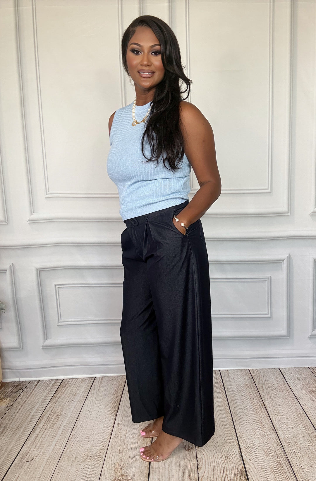 The Luminous Luxe Top in blue-Tops-elle grey-Shop with Bloom West Boutique, Women&