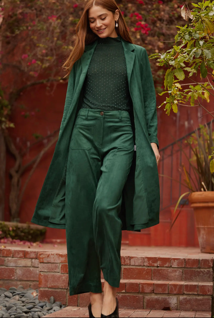 Sofía Suede Duster Hunter Green-Jackets-skies are blue-Shop with Bloom West Boutique, Women's Fashion Boutique, Located in Houma, Louisiana