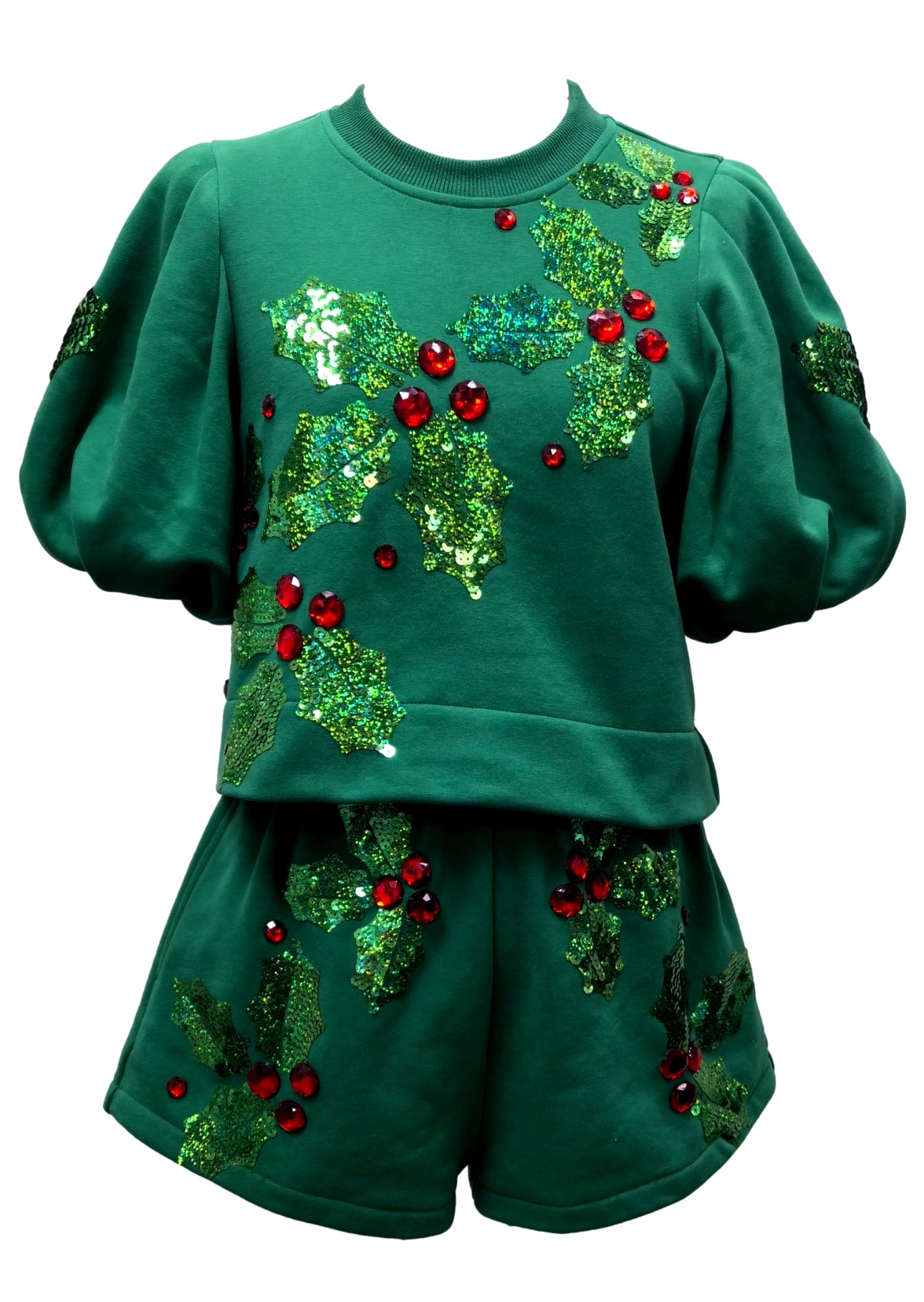 Queen Of Sparkles Green Poof Sleeve Holly Top | Bloom West Boutique