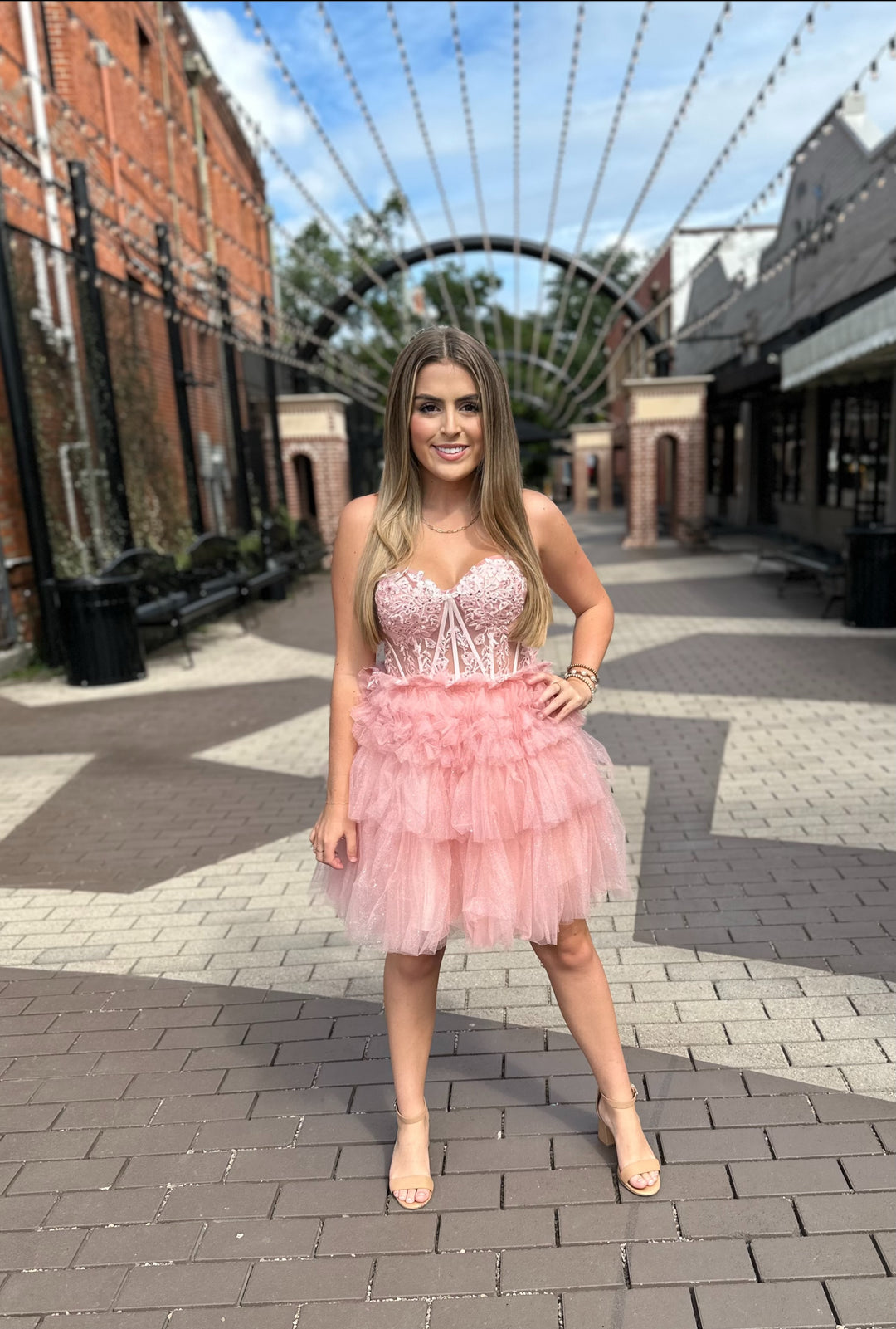 Darina Strapless Lace Corset With Tulle Ruffle Skirt Dress-Semi Formal Dresses-juliet-Shop with Bloom West Boutique, Women's Fashion Boutique, Located in Houma, Louisiana