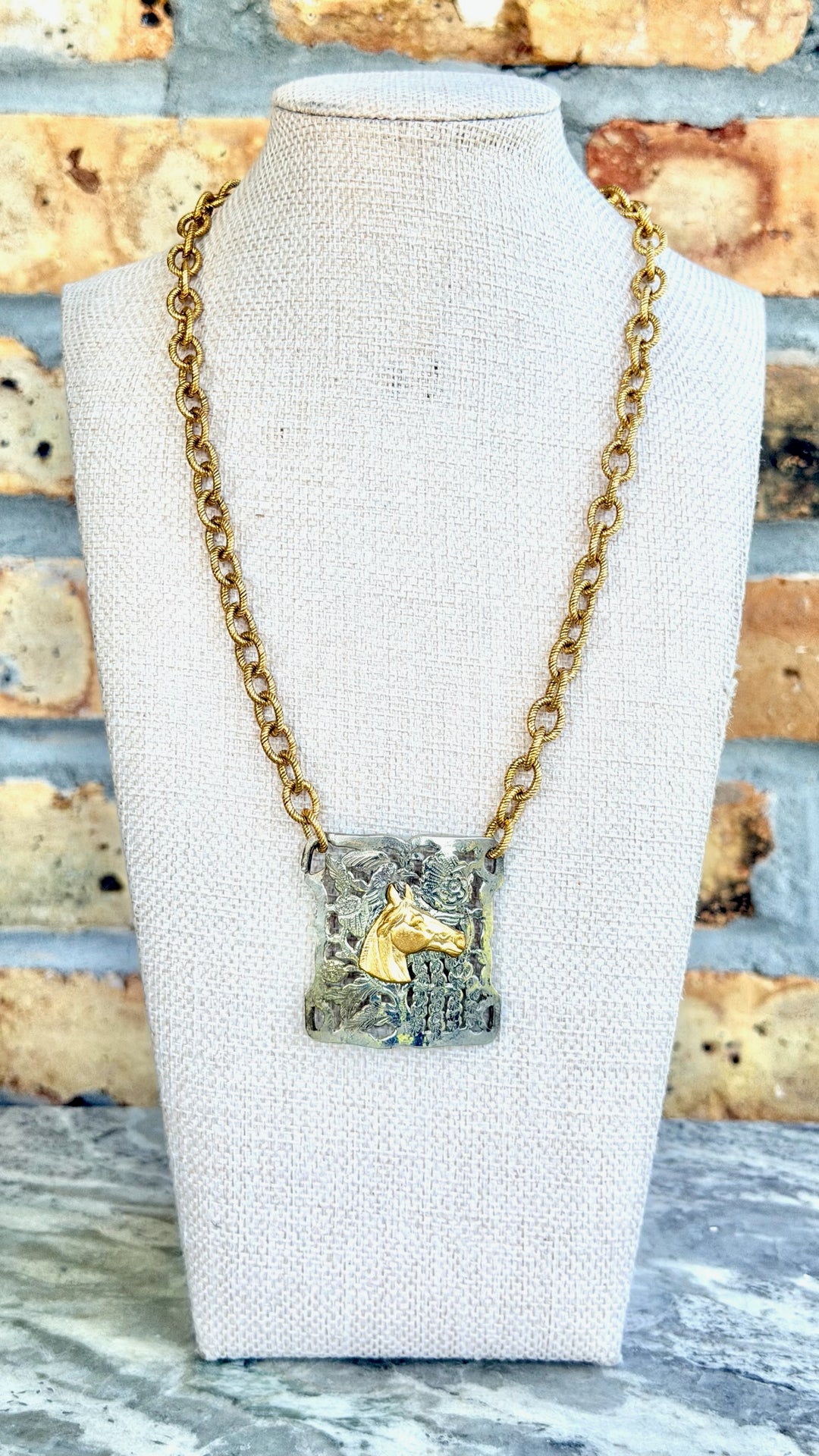 Erin Knight Vintage Gold Rope Necklace With Horse Pendant-Jewelry-Erin Knight Designs-Shop with Bloom West Boutique, Women's Fashion Boutique, Located in Houma, Louisiana
